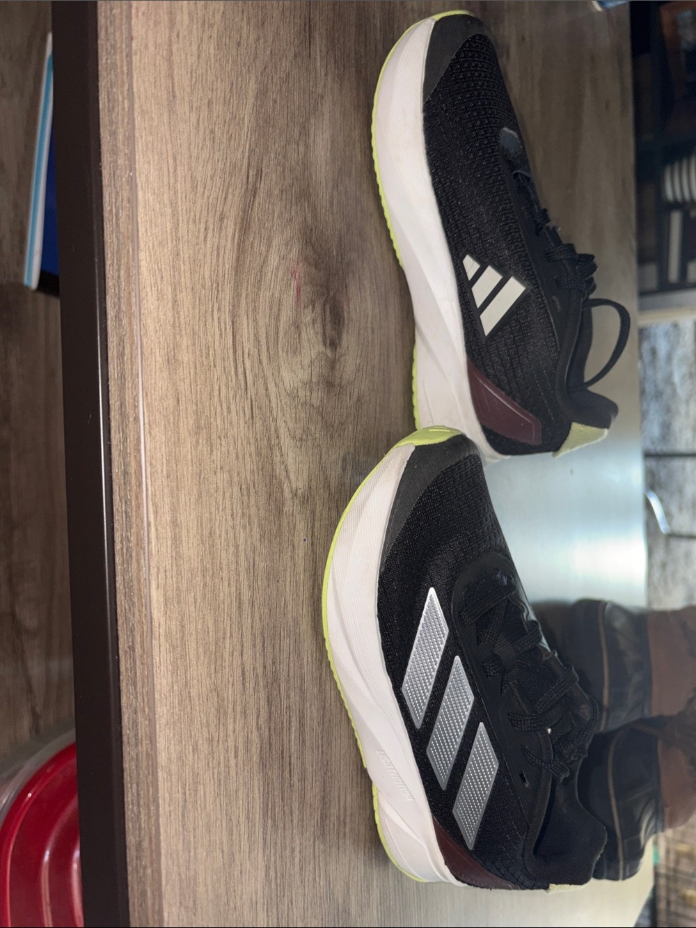 adidas Black Kids Running Sneakers with Silver Stripes and Neon Yellow Trim
